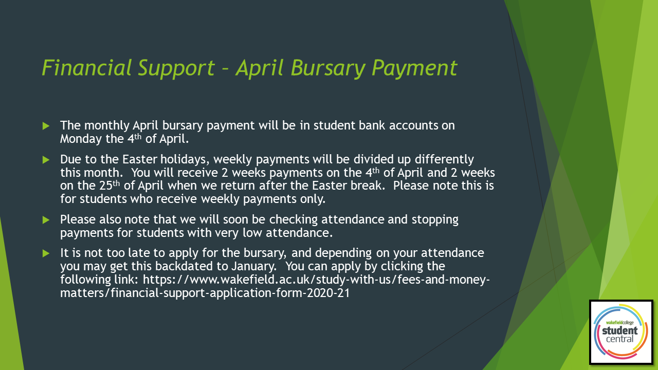 April Bursary Payment