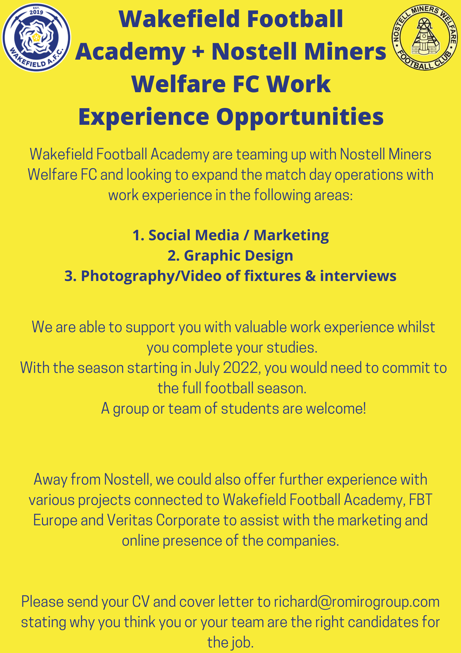 Wakefield AFC Work Experience