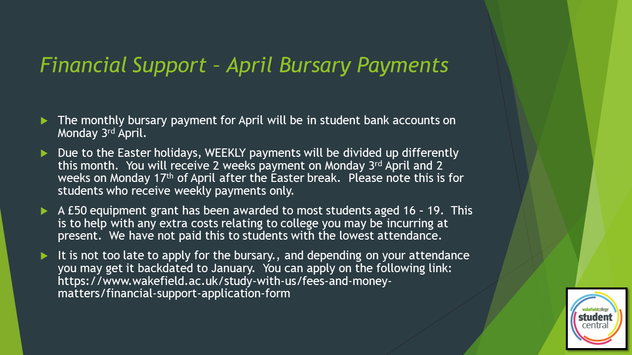 April Bursary Payments
