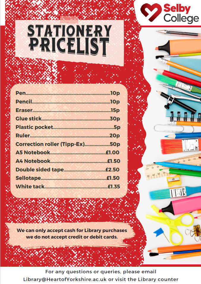 Selby College price list.